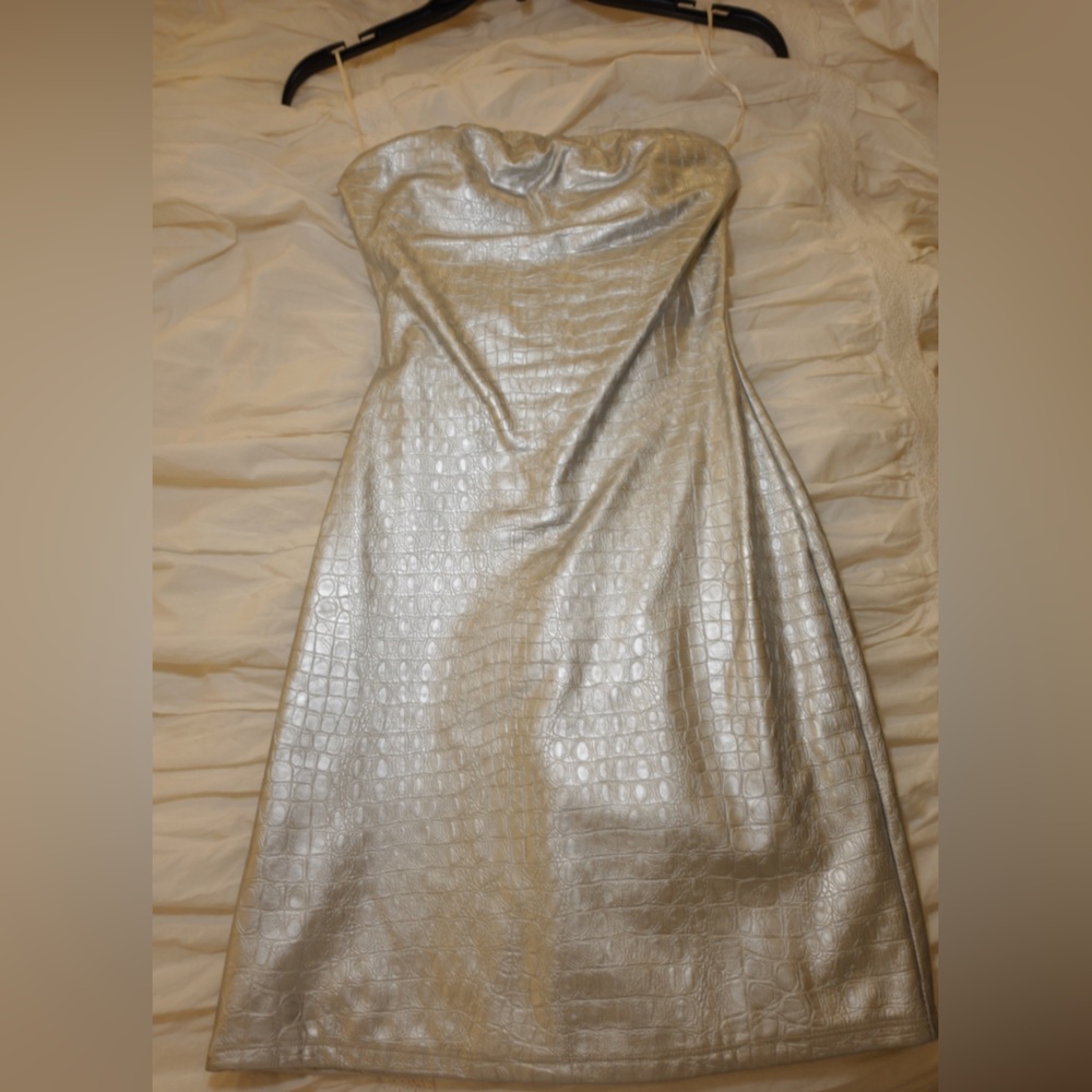 Naked Wardrobe Silver Vegan Croc Dress
